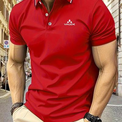 TEMU Vaude Men's Summer Casual Shirt - 100% Polyester, Breathable & Lightweight, Regular Fit With Chest Logo, Machine Washable For Outdoor & Casual Attire Image