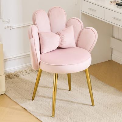 TEMU Bonllo Dressing Table Chair With Petal Backrest, Armchair For Living Room, Desk Chair, Modern Dining Chair With Adjustable Gold Legs & Bow Cushions For Bedroom, Home Office (white)