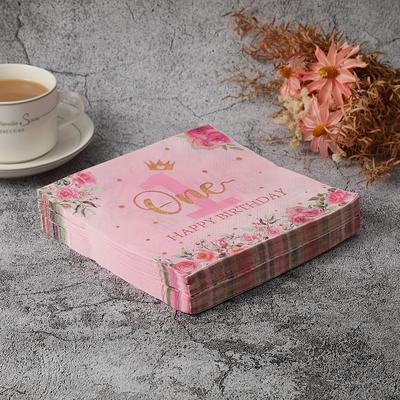 TEMU 20 Happy 1st Birthday, Disposable Napkins, 100% , Suitable For Decorative Napkins For Birthday Party Activities Image