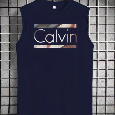 "TEMU Men's Casual Sleeveless Tank Top - "" Print, Round Neck, Summer Outdoor Clothing, Lightweight & Breathable, Outdoor Clothing | Graphic Tank Top | , Essential Tee" Image