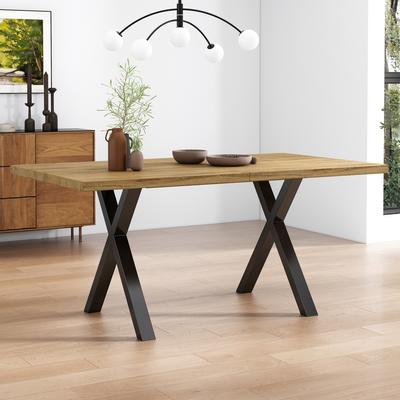TEMU Dining Table, -legged Design, Rectangular Dining Table, Coffee Table, Modern, Simple Wrought Iron Dining Table, L140*b80*h76cm, Oak + Black Image