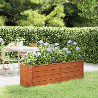 TEMU Rustic Corten Steel Raised Garden Bed - 160x40x45cm, Large Capacity Planter For Outdoor Plants, Vegetables, And Flowers, Weather-resistant For Use Image