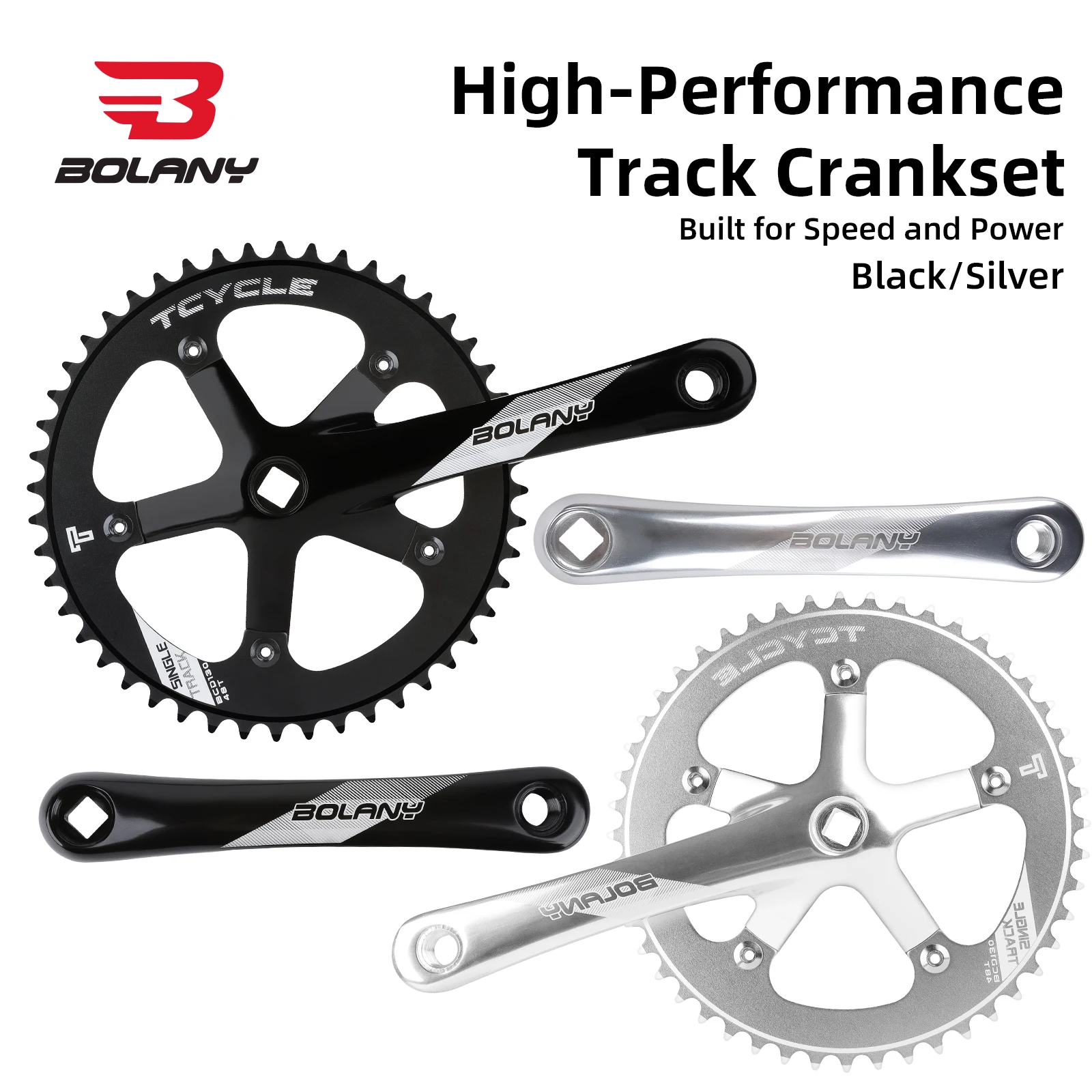 BOLANY Bahnrad-Kurbelgarnitur, 170 mm, 48 Zähne, quadratische Kegelkurbel für Fixed-Gear-Fahrräder, Aluminiumlegierung, 130 BCD, Einzelkettenblatt Image