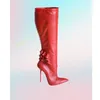 Rote Blume Spitze Design kniehohe Stiefel spitzen Zehen matt Leder Stiletto High Heel Mode sexy Frauen Schuhe 2024 Para Mujere