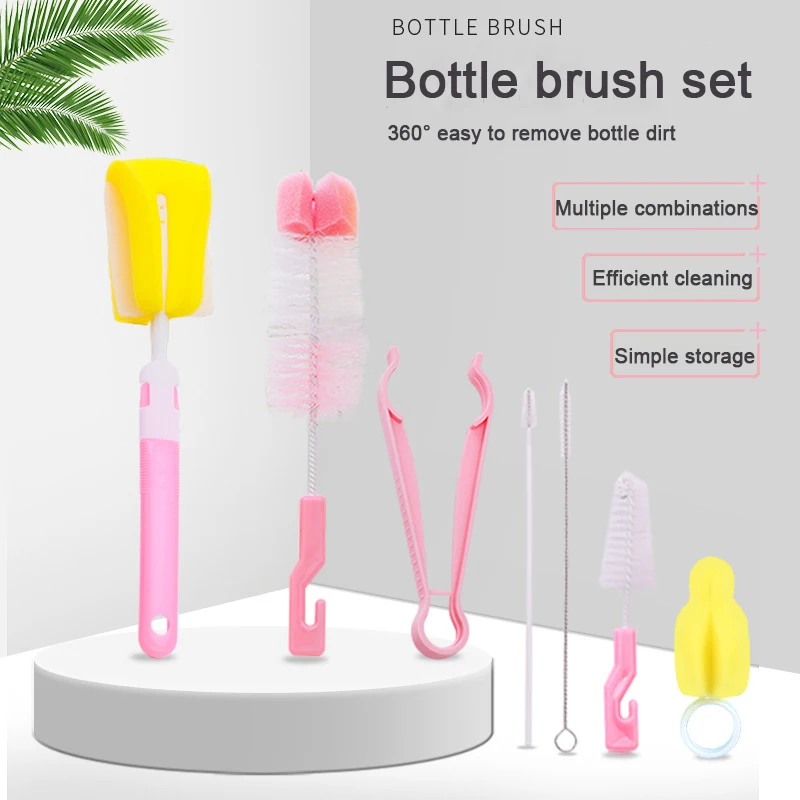 360 ° Rotation mit 7 Bürsten pro Set Schwamm rotierende Baby Nippel Tasse Nippel Reinigungsbürste Set Handheld Baby Flasche Reinigungswerkzeug Image