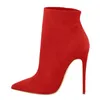 Onlymaker Weibliche Spitz High Heels Stiefeletten Stiletto Seitlichem Reißverschluss Schwarz Rot Wildleder Schuhe Plus Größe Booties