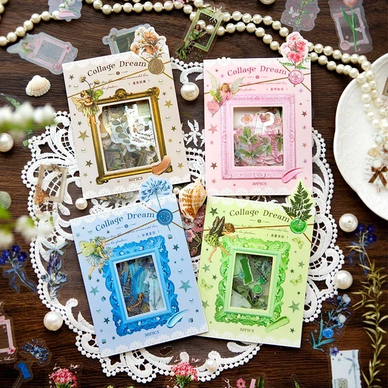 30-teiliges 4-teiliges Vintage-Traum-Aufkleber-Set, künstlerische Schichten für Memory Journals, Sammelalben Image