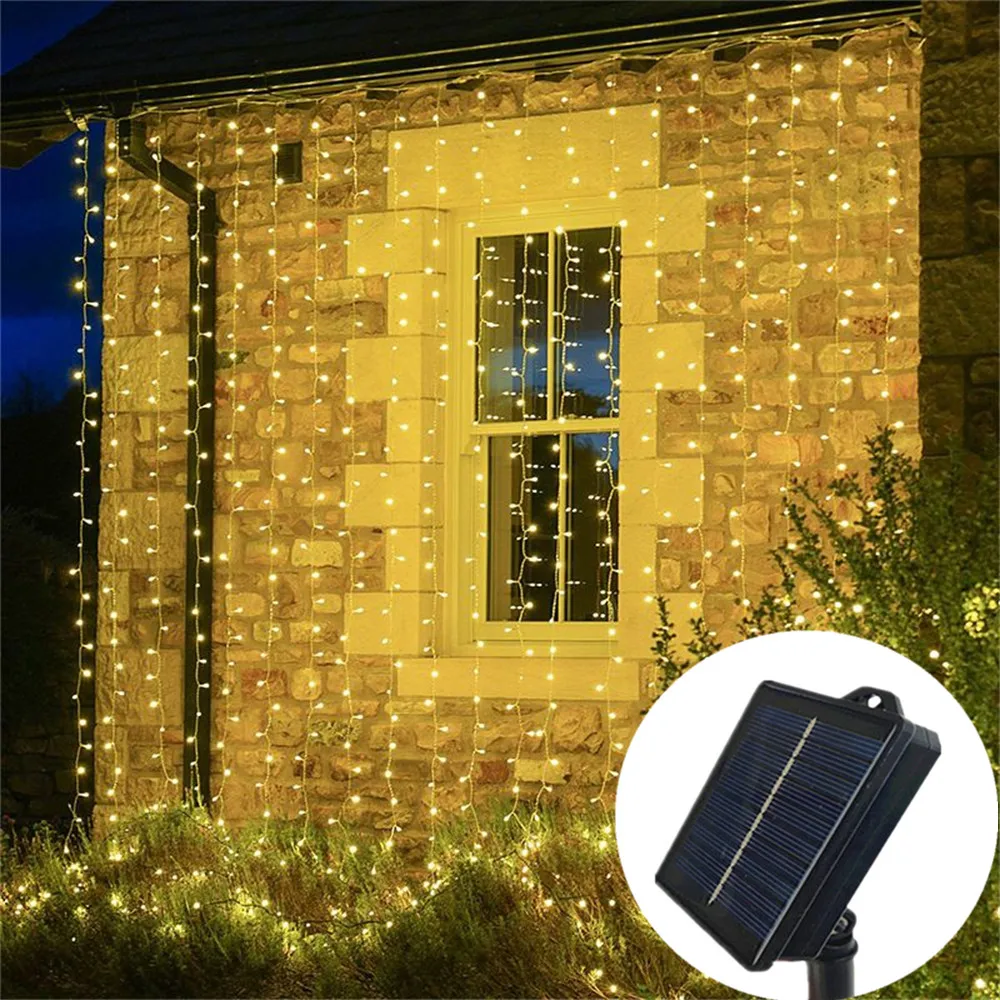 2025 Weihnachtsdekoration, Solar-Vorhang-Lichter, Lichterkette für den Außenbereich, LED-Lichter, Weihnachten, Hochzeit, Raumdekoration, Lichterkette