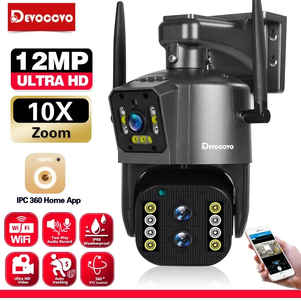 4K 8MP WiFi Kamera Outdoor 10x Optischer Zoom PTZ Wasserdicht Drei Objektiv Dual Screen AutoTracking Sicherheit CCTV Überwachungs Kamera Image