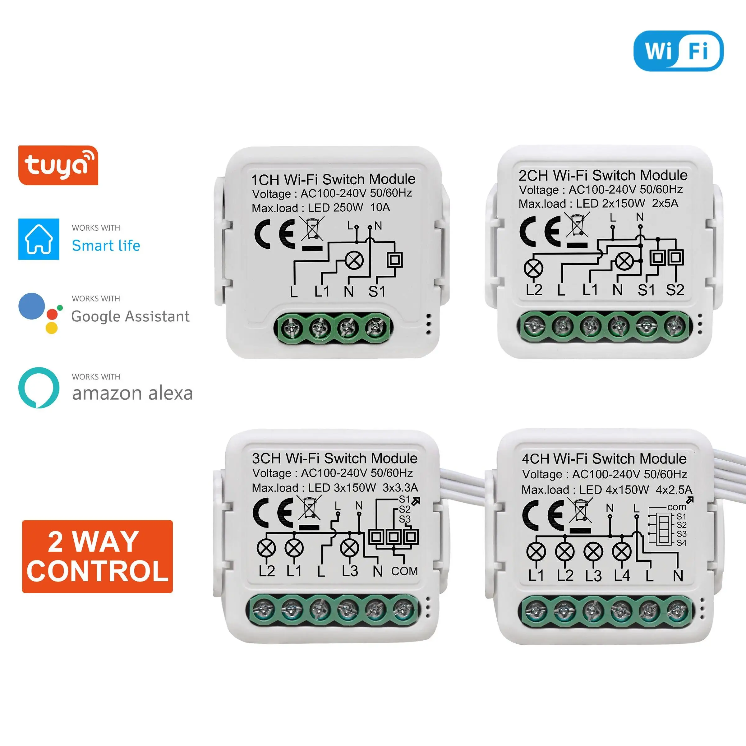 Tuya Wifi Smart Lichtschaltermodul unterstützt 2-Wege-Steuerung App Fernbedienung DIY Breaker 100-240V Arbeit Alexa Google Home Image