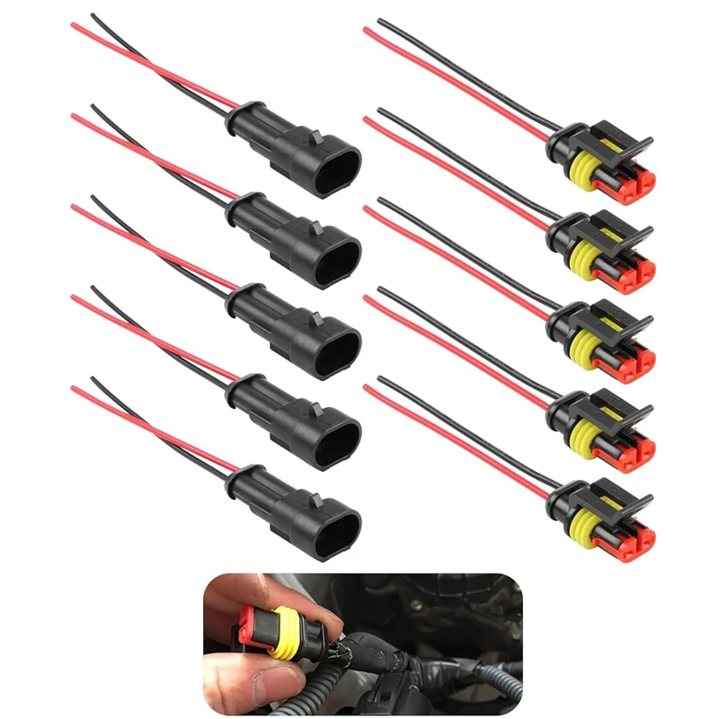 5 Paar 2-poliger Steckverbinder, wasserdichter Steckverbinder, männlich und weiblich, 20 AWG-Draht, geeignet für PKW, LKW, Boot, andere Kabelverbindungen Image