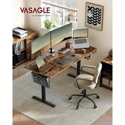 VASAGLE Electric Standing Desk, Height Adjustable Desk, 70 x 160 x (72-120) cm, 4 Memory Heights, Storage Pocket