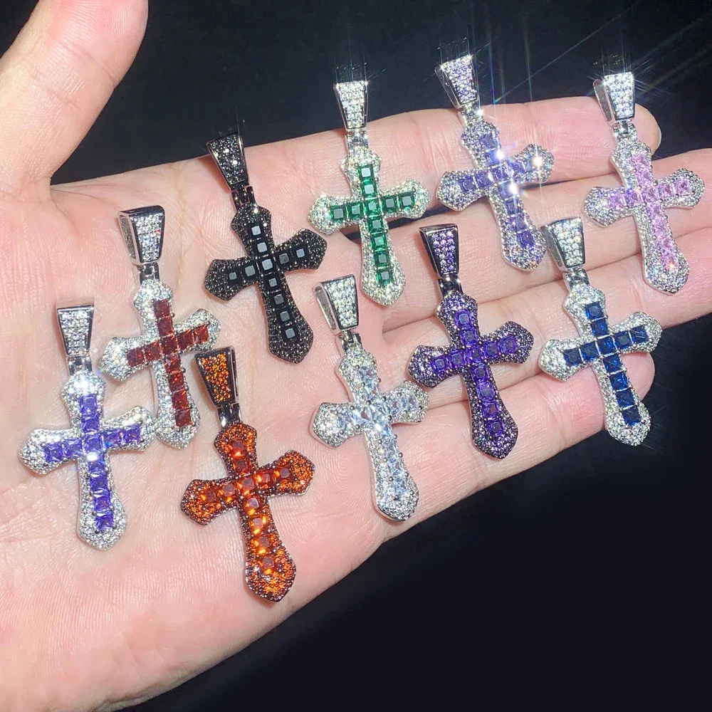 Modeschmuck Niedliche Mini Kleine Rot Lila Blau Rosa Klar CZ Kreuz Anhänger Edelstahl Box Kette Halskette Hip Hop Männer Frauen