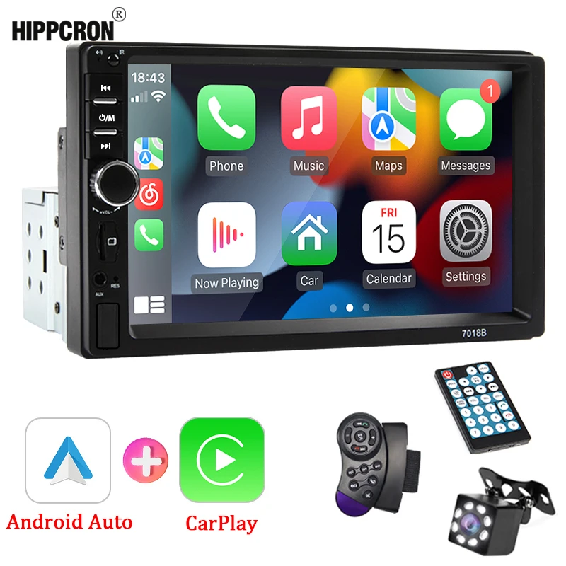 Hippcron 7“ 1 Din Autoradio Carplay Android Auto Multimedia Player HD Touchscreen Bluetooth MirrorLink Autoradio FM AUX Eingang Image