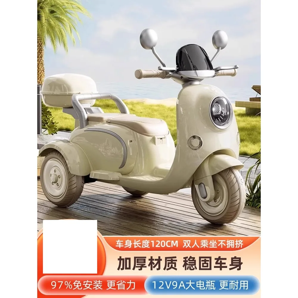 Das elektrische dreirädrige Doppelmotorrad für Kinder von 1–3–6 Jahren kann auf dem Eltern-Kind-Auto für Erwachsene und Babys sitzen Image