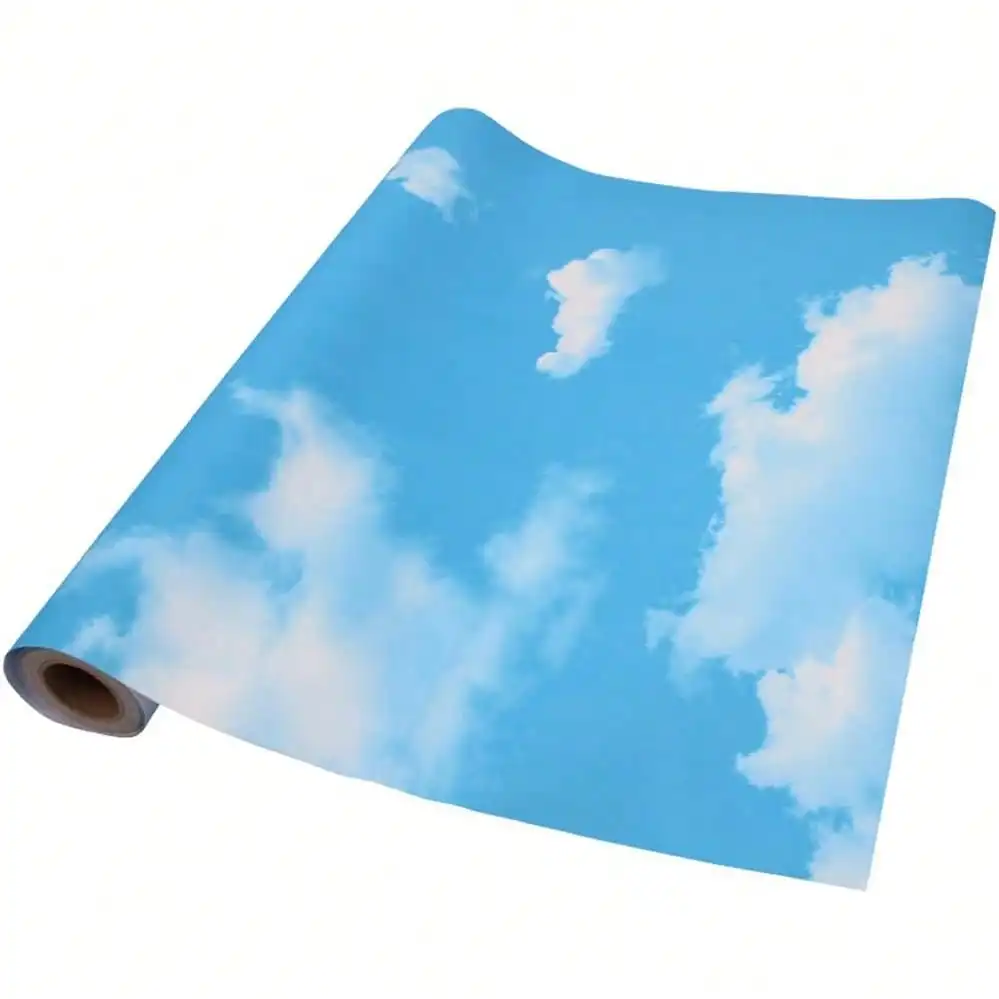 45 cm breite, selbstklebende Tapete mit blauen Himmel und Wolken, wasserfest, abnehmbar, Vinyl, zum Abziehen, Wanddekoration, Schlafzimmer, Wohnzimmer, Küche Image