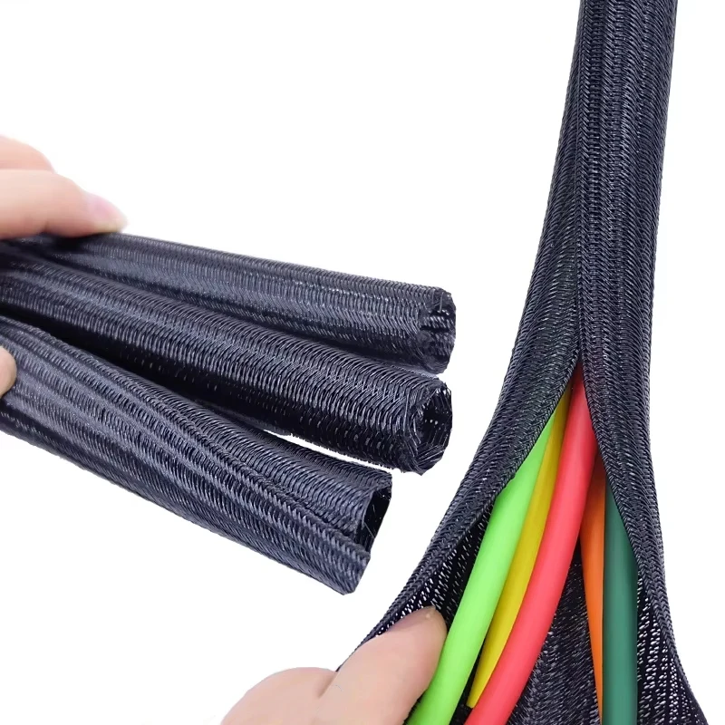 2 m geflochtene Kabelhülse, PET-Schrumpfschlauch, Isolierung, flammhemmende, schrumpfbare Drahtwickelhülle, Schutz, Kabel-Organizer Image