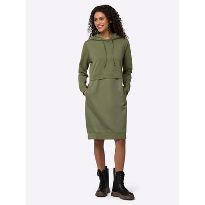 Shirtkleid HEINE "Shirtkleid", Damen, Gr. 38, Normalgrößen, grün (khaki), 95% Baumwolle, 5% Elasthan, Besatz:100% Polyester, unifarben, kurz, Langarm, Kleider Image