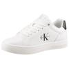 Plateausneaker CALVIN KLEIN JEANS "CLASSIC CUPSOLE MONO LTH WN", Damen, Gr. 40, schwarz-weiß (weiß, schwarz), Leder, Synthetik, unifarben mit Farbeinsatz, sportlich, Schuhe, Schnürschuh, Halbschuh, Freizeitschuh mit seitlichem Logo