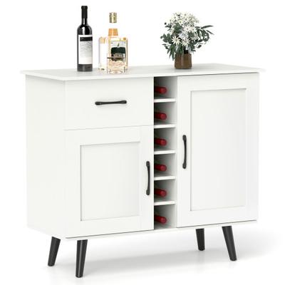 Costway Modern Wine Bar Buffet Cabinet with 6-Bottle Wine Rack-White