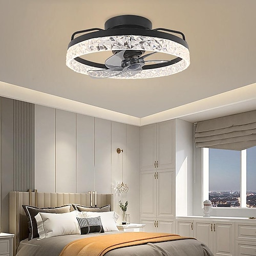 Deckenventilator mit Lichtern 19,7 dimmbare LED 3 Farben 6 Geschwindigkeiten Timing Wendeflügel mit Fernbedienung, Haushaltsventilator-Kronleuchter, flacher Deckeneinbau-Deckenventilator für den Image