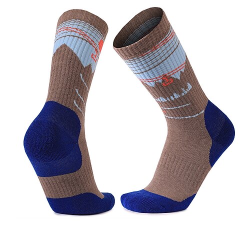 1 Paar Damen Socken aus Merinowolle Wandersocken laufsocken Thermowarm Atmungsaktiv Anti Blister Dicht Winter Außen mittlere Besatzung Patchwork Merino Wolle Schwarz Sahne Rot für Ski / Snowboard Image