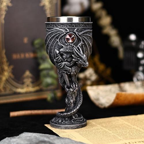 Weinglas aus mittelalterlicher Mythologie, Drachenkrieger, kreativer 3D-Monsterdrache, Rotweinkelch aus Edelstahl