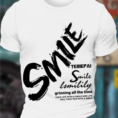 TEMU Smile Graphic Men's Short Sleeve T-shirt, Comfy Stretchy Trendy Tees For Summer, Casual Fashion Clothing Image