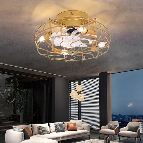 Käfig-Deckenventilator mit heller Fernbedienung flacher Unterputz-Fandelier-Schwarzer kleiner blattloser Deckenventilator für Wohnzimmer-Schlafzimmer-Küche Image