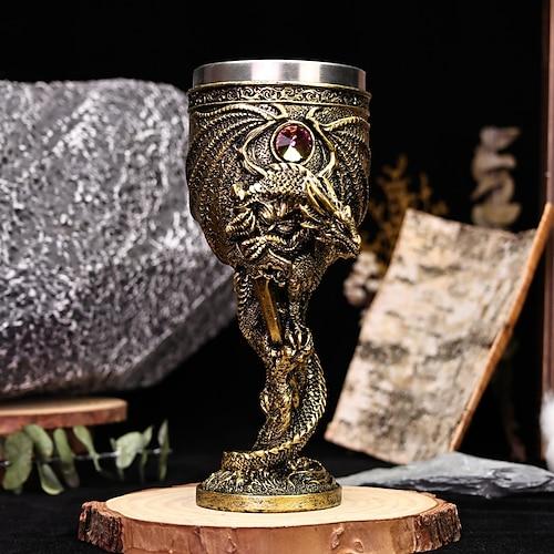 Weinglas aus mittelalterlicher Mythologie, Drachenkrieger, kreativer 3D-Monsterdrache, Rotweinkelch aus Edelstahl