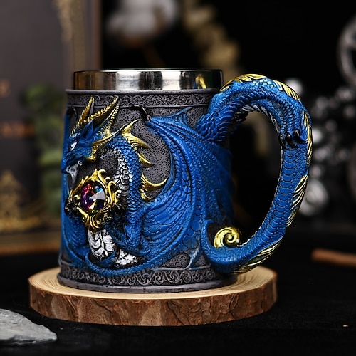 Mittelalterlicher Drachen-Bierkrug, Oktoberfest-Geschenkbecher, 3D-geprägte Edelstahl-Kaffeetasse, Oktoberfest-Geschenk für Männer, Retro-Teekrug, hochästhetischer Wasserbecher Image