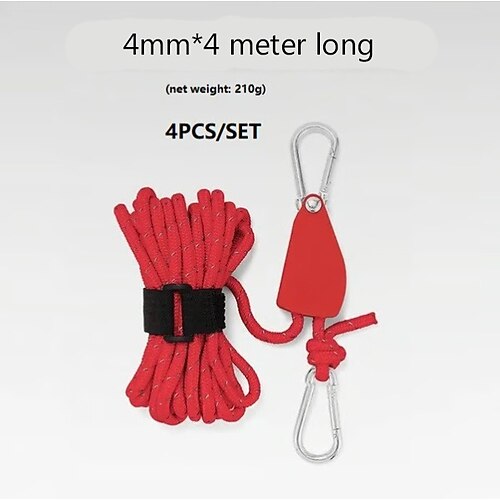 4-teiliges Set, tragbares, verstellbares Fix-Zelt, hochfestes, schnell lösbares Flaschenzug-Campingseil, winddichte Zelt-Abspannleinen mit Ratschenspanner für Plane, Baldachin, Hängematte, Unterstand im Freien Image