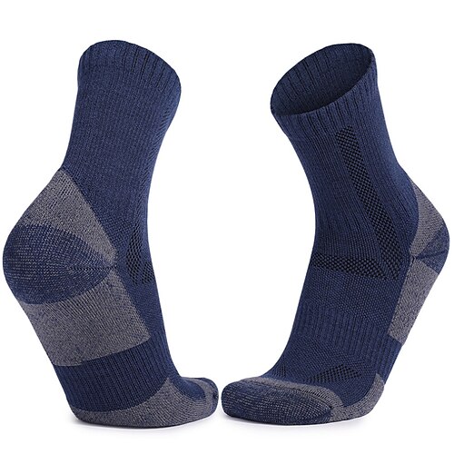 1 Paar Damen Socken aus Merinowolle laufsocken Thermowarm Atmungsaktiv Anti Blister Dicht Außen Viertelbesatzung Patchwork Merino Wolle Schwarz Weiß Königsblau für Ski / Snowboard Laufen Camping Image