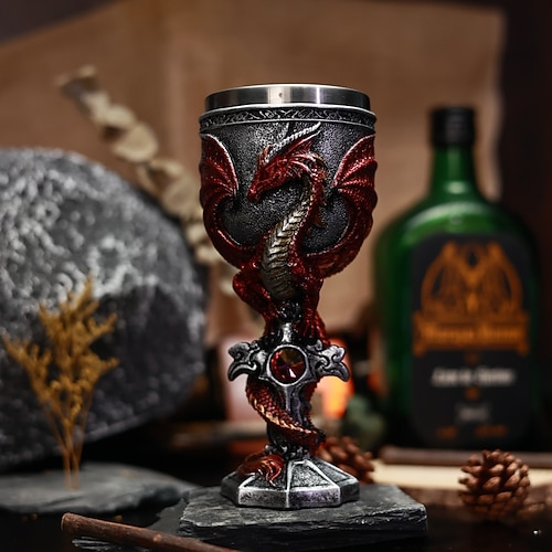3D böses Drachenweinglas, Westerndrachen Edelstahlkelch, Drachenkrieger geformter Weinbecher mit Stiel, einzigartiges Fantasy-Rotweinglas Image