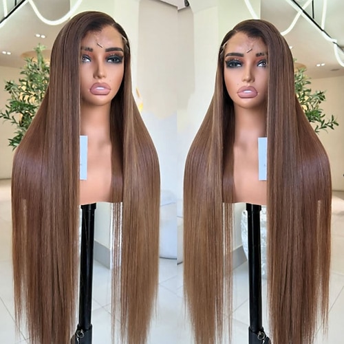 brasilianisches Remy-Menschenhaar, 5x5 Verschlussperücken, 13x4 Lace-Frontalperücke aus Menschenhaar, Ombre-Knochen, glatte, farbige Perücke mit vorgezupftem Babyhaar Image