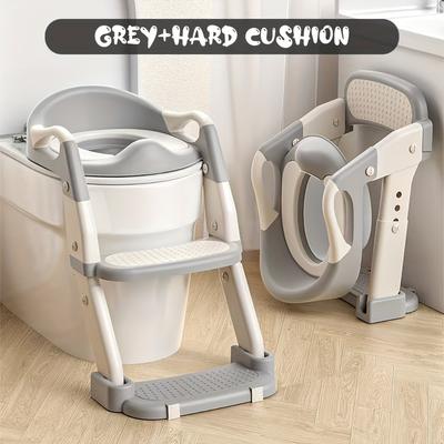 TEMU 3-in-1 Foldable Step Stool Toilet Seat For Children - Durable Plastic, Adjustable Height, Design, Ideal For Training And , Aids|adjustable Height Seat|durable Plastic Seat Image