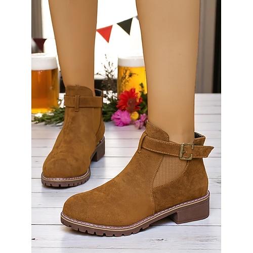 Damen Stiefeletten braun – Herbststiefel mit Schnallenriemen für Oktoberfest, Bauernmarkt, Volksfest und urige Tage im Freien Image