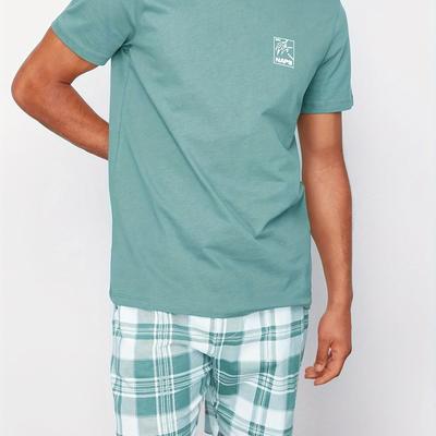 TEMU 2pcs Summer Men's Loungewear Set Short Sleeve T-shirt And Shorts Slim Fit Pajamas Spring/summer Casual Image