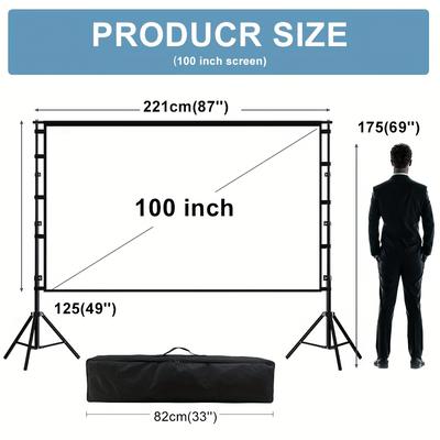 TEMU Yiokute Projector Screen With Stand, Portable 16:9 Hd 4k Movie Screen In Inches And 120 Inches, With A Carrying Bag, Suitable For Home Gatherings, Teaching, And Office Use. Image