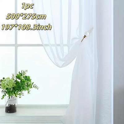 TEMU 1-pack Exquisite Oversized Semi-transparent Solid Color Curtain, Natural Vertical Feel With Top Rod For Easy Hanging, Fabric, Perfect Room Decor Blend, Suitable For Rooms, Holiday Gift Image
