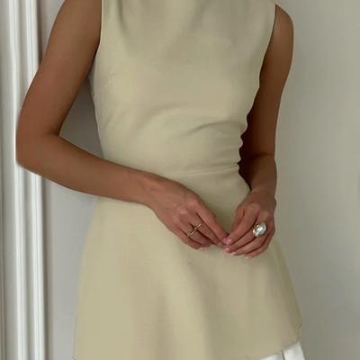 TEMU Women's Sleeveless Color-block Round Neck Bodycon Dress - Elegant Versatile Spring Summer Machine Washable Non-see-through Dress, Chic Sleeveless Solid Maxi Dress, Evening Wear, Smooth Fabric Image