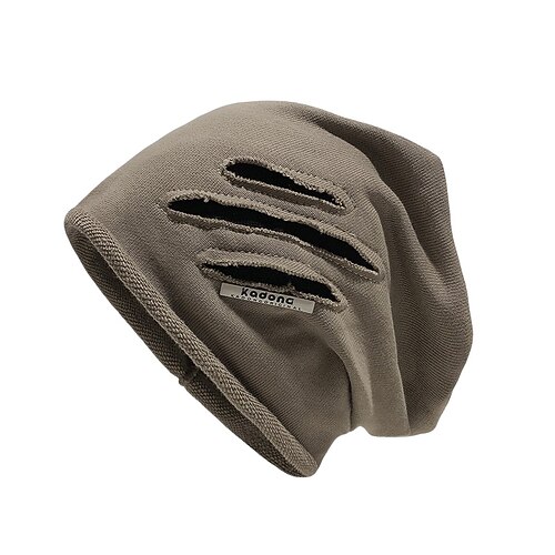 Herren Unisex Beanie Mütze Wintermützen Winter Beanie Mütze Schwarz Braun Baumwolle Zerrissen Lässig Gemütlich Alltagskleidung Ausgehen Einfarbig Warm Image