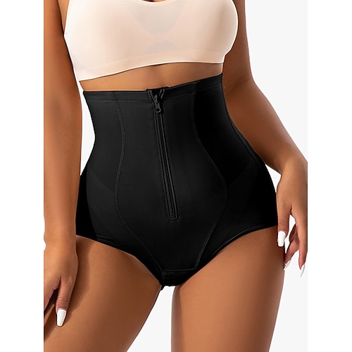 Damen Shapewear Formwäsche Kurz Hohe Taille Einfach Elastischer Bund Weich Bequem Dehnbar Yoga Hautfarbe Dunkel Braun Schwarz Sommer Frühling Normale Passform Image