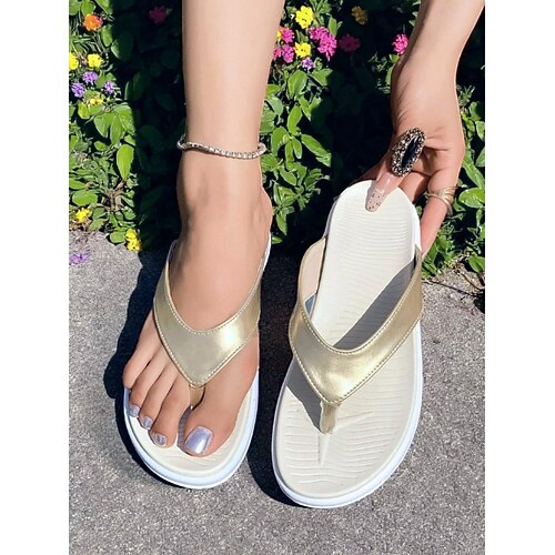 Silberne Flip-Flops für Damen mit gepolsterter Sohle – leichte Sommersandalen für Damen, ideal für den Pool, den Urlaub und gemütliche Spaziergänge Image