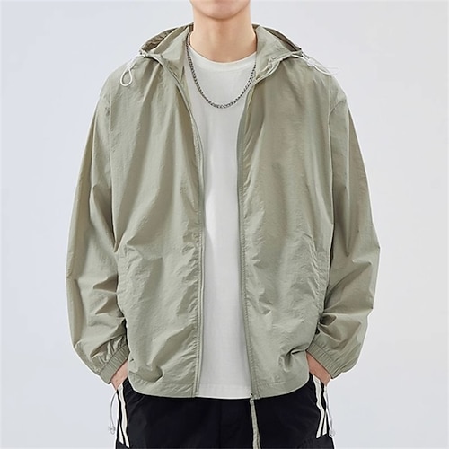 Herren Laufjacke Outdoorjacke Vollreißverschluss Langarm Oberbekleidung Sportlich Sommer Frühling Einfarbig Sonnenschutz Schnelltrocknend Leicht UV-Kühlung Tennis Golfspiel Laufen Sportbekleidung Image