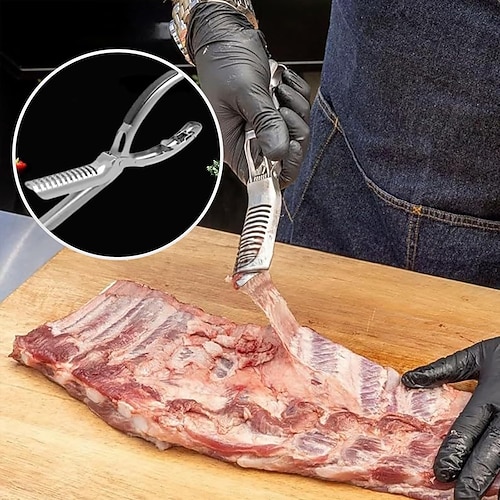 Rippenmembran-Entferner-Werkzeugset aus Edelstahl für Grillen und Camping, Schweinerippchen-Hautschäler-Set, Grillzubehör für den Außenbereich zur Fleischzubereitung und zum Kochen Image