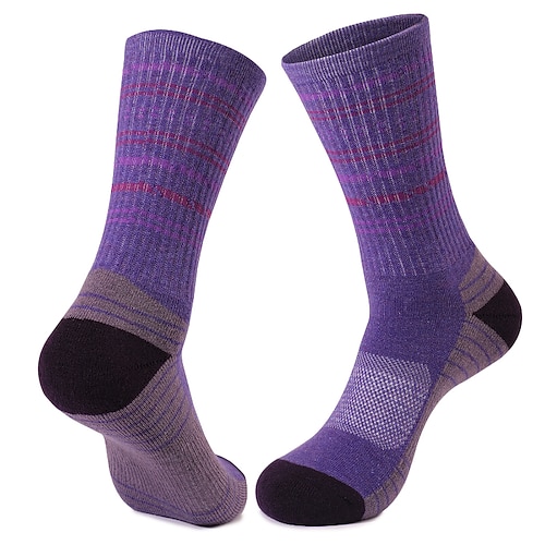 1 Paar Damen Merino Wollsocken Laufsocken Sportsocken Thermo Warm Atmungsaktiv Anti Blasen Schweißableitend Sommer Outdoor Mid Crew Patchwork Wolle Violett Schwarz Weiß zum Laufen Image