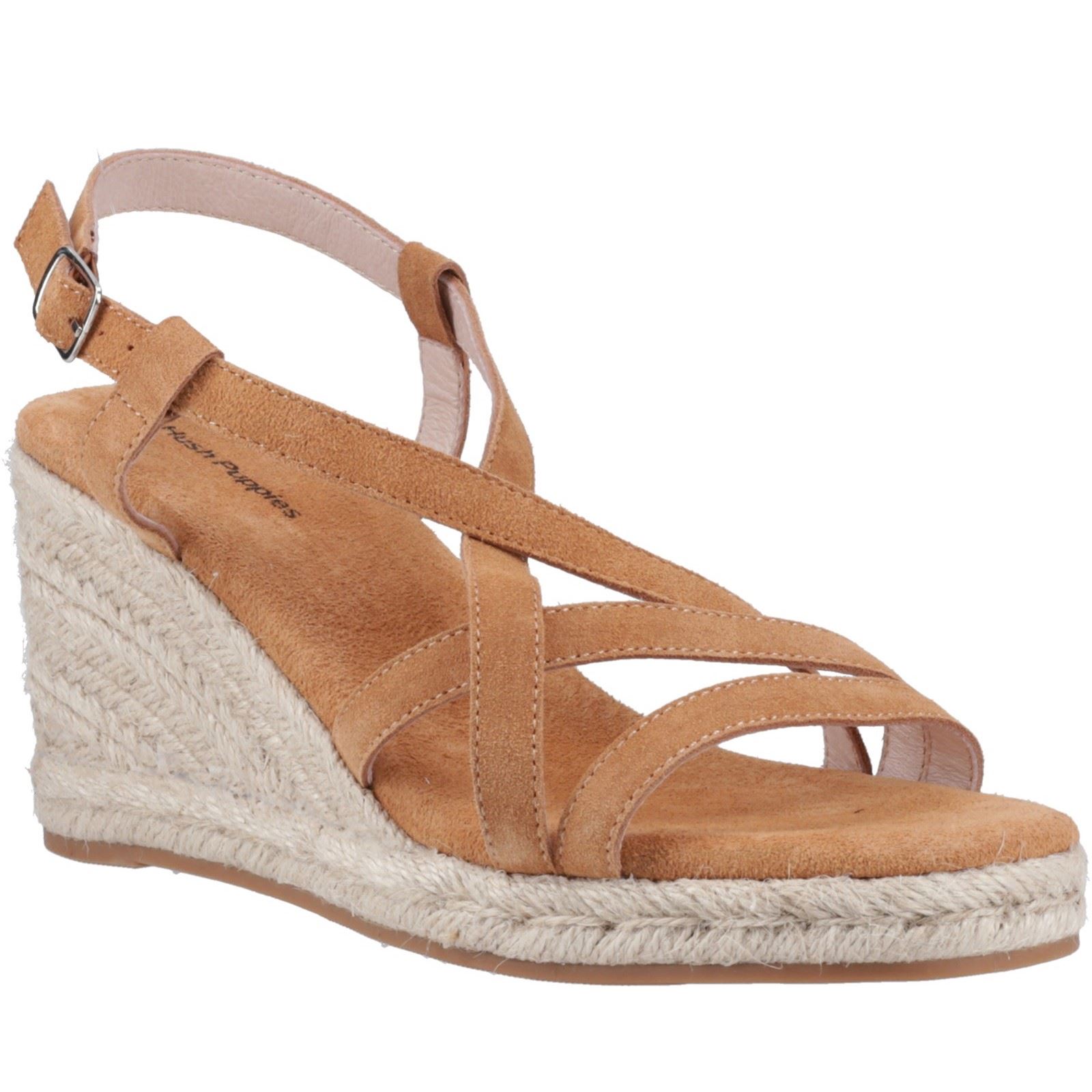 Hush Puppies Jenny Espadrille Wedge Suede Womens Tan Wedges - Size UK 6 | Hush Puppies Sale | Discount Designer Brands