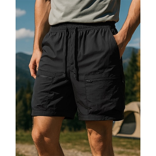 Herren Cargoshorts Wandershorts Sportshorts Sommer Außen Normale Passform Wasserdicht Winddicht Schnelltrocknend Leicht Shorts Kordelzug Elastischer Bund Schwarz Armeegrün Tennis Golfspiel Laufen M L Image
