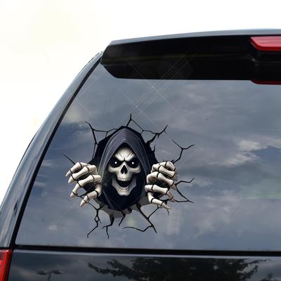 TEMU 3d Peeking Applique-double-sided, Waterproof Pvc Automobile Sticker With Hoodie Design, Suitable For Windows, Bumper, Laptops And Walls-durable Self-adhesive Horror Theme Decoration Image